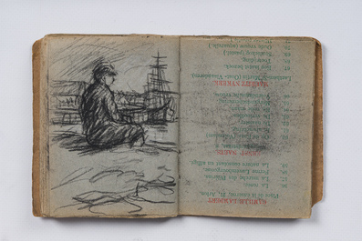 Eugeen Van Mieghem (1875-1930): Carnet de croquis avec des sc&egrave;nes de la vie quotidienne &agrave; Anvers, fusain et pastel, dat&eacute; 22 et 23 ao&ucirc;t 1901