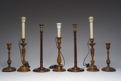 Sept chandeliers en bois, dont trois sont mont&eacute;s en lampes, Angleterre, 19&egrave;me si&egrave;cle