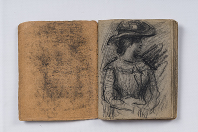 Eugeen Van Mieghem (1875-1930): Carnet de croquis avec des sc&egrave;nes de la vie quotidienne &agrave; Anvers, fusain et pastel, dat&eacute; 22 et 23 ao&ucirc;t 1901