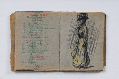 Eugeen Van Mieghem (1875-1930): Carnet de croquis avec des sc&egrave;nes de la vie quotidienne &agrave; Anvers, fusain et pastel, dat&eacute; 22 et 23 ao&ucirc;t 1901
