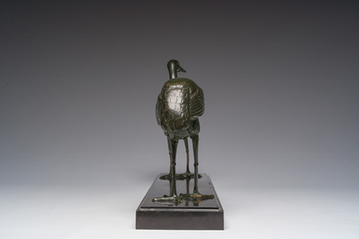 Alexandre Levasseur (19&egrave;me/20&egrave;me si&egrave;cle): Sculpture Art D&eacute;co de Deux &eacute;chassiers, bronze &agrave; patine verte reposant sur une base en marbre noir