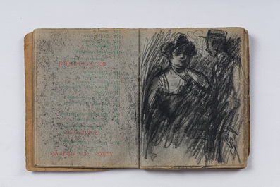 Eugeen Van Mieghem (1875-1930): Carnet de croquis avec des sc&egrave;nes de la vie quotidienne &agrave; Anvers, fusain et pastel, dat&eacute; 22 et 23 ao&ucirc;t 1901