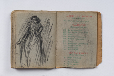 Eugeen Van Mieghem (1875-1930): Carnet de croquis avec des sc&egrave;nes de la vie quotidienne &agrave; Anvers, fusain et pastel, dat&eacute; 22 et 23 ao&ucirc;t 1901