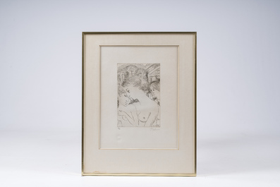 Paul Delvaux (1897-1994): 'L'apparition', eau-forte, &eacute;d. 73/75, dat&eacute; (19)80