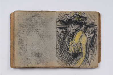 Eugeen Van Mieghem (1875-1930): Carnet de croquis avec des sc&egrave;nes de la vie quotidienne &agrave; Anvers, fusain et pastel, dat&eacute; 22 et 23 ao&ucirc;t 1901