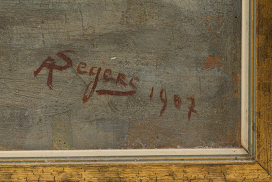 Adrien Segers (1876-1950): Bateaux au port, huile sur toile, dat&eacute; 1907