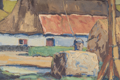 Paul Cauchie (1875-1952): Vue d'une ferme, aquarelle sur papier