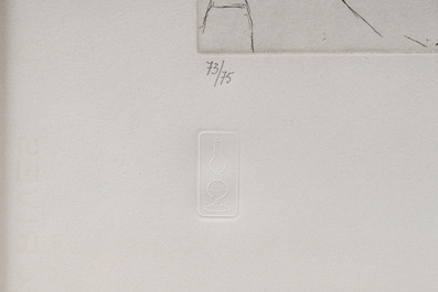 Paul Delvaux (1897-1994): 'L'apparition', eau-forte, &eacute;d. 73/75, dat&eacute; (19)80