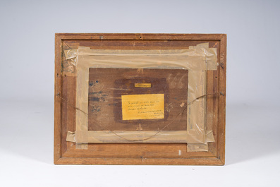 Isidore Verheyden (1846-1905): Vue anim&eacute;e d'une ferme, huile sur panneau