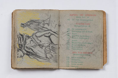 Eugeen Van Mieghem (1875-1930): Carnet de croquis avec des sc&egrave;nes de la vie quotidienne &agrave; Anvers, fusain et pastel, dat&eacute; 22 et 23 ao&ucirc;t 1901