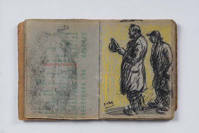 Eugeen Van Mieghem (1875-1930): Carnet de croquis avec des sc&egrave;nes de la vie quotidienne &agrave; Anvers, fusain et pastel, dat&eacute; 22 et 23 ao&ucirc;t 1901