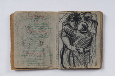 Eugeen Van Mieghem (1875-1930): Carnet de croquis avec des sc&egrave;nes de la vie quotidienne &agrave; Anvers, fusain et pastel, dat&eacute; 22 et 23 ao&ucirc;t 1901