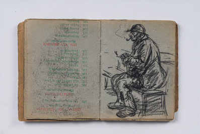 Eugeen Van Mieghem (1875-1930): Carnet de croquis avec des sc&egrave;nes de la vie quotidienne &agrave; Anvers, fusain et pastel, dat&eacute; 22 et 23 ao&ucirc;t 1901
