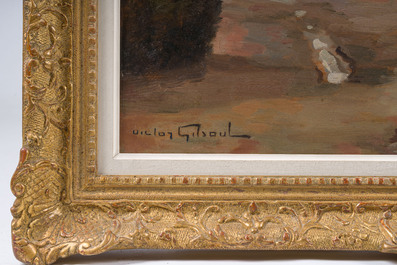 Victor Olivier Gilsoul (1867-1939): L'ancien h&ocirc;tel de ville de Wichelen, huile sur board