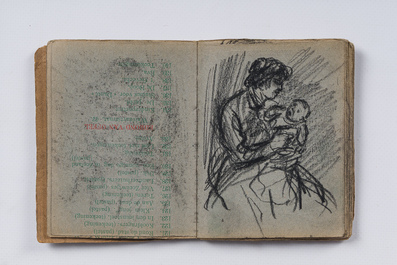 Eugeen Van Mieghem (1875-1930): Carnet de croquis avec des sc&egrave;nes de la vie quotidienne &agrave; Anvers, fusain et pastel, dat&eacute; 22 et 23 ao&ucirc;t 1901