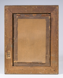 Louise De Hem (1866-1922): Portrait d'une dame en robe rose, une fleur &agrave; la main, dans un jardin, pastel sur papier maroufl&eacute; sur toile