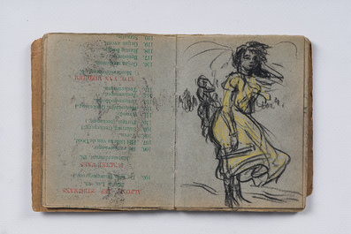 Eugeen Van Mieghem (1875-1930): Carnet de croquis avec des sc&egrave;nes de la vie quotidienne &agrave; Anvers, fusain et pastel, dat&eacute; 22 et 23 ao&ucirc;t 1901