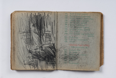 Eugeen Van Mieghem (1875-1930): Carnet de croquis avec des sc&egrave;nes de la vie quotidienne &agrave; Anvers, fusain et pastel, dat&eacute; 22 et 23 ao&ucirc;t 1901