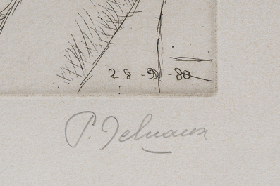 Paul Delvaux (1897-1994): 'L'apparition', eau-forte, &eacute;d. 73/75, dat&eacute; (19)80