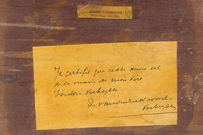 Isidore Verheyden (1846-1905): Vue anim&eacute;e d'une ferme, huile sur panneau