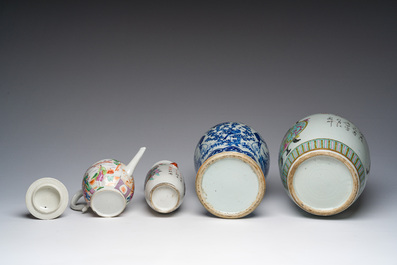 Collection vari&eacute;e en porcelaine de Chine bleu, blanc et famille rose, Qianlong et post&eacute;rieur