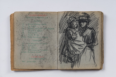 Eugeen Van Mieghem (1875-1930): Carnet de croquis avec des sc&egrave;nes de la vie quotidienne &agrave; Anvers, fusain et pastel, dat&eacute; 22 et 23 ao&ucirc;t 1901