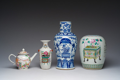 Collection vari&eacute;e en porcelaine de Chine bleu, blanc et famille rose, Qianlong et post&eacute;rieur