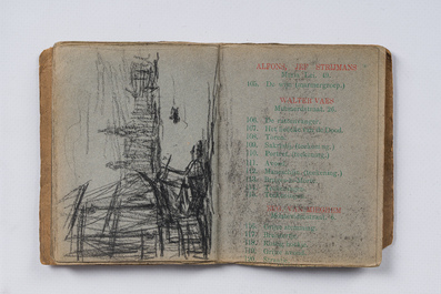 Eugeen Van Mieghem (1875-1930): Carnet de croquis avec des sc&egrave;nes de la vie quotidienne &agrave; Anvers, fusain et pastel, dat&eacute; 22 et 23 ao&ucirc;t 1901