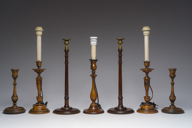 Sept chandeliers en bois, dont trois sont mont&eacute;s en lampes, Angleterre, 19&egrave;me si&egrave;cle