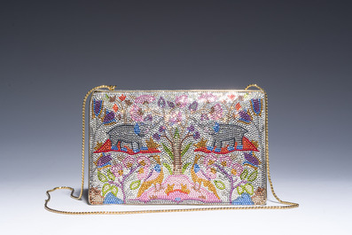 Judith Leiber (1921-2018): Pochette de soir&eacute;e orn&eacute;e de cristaux Swarovski &agrave; d&eacute;cor d'&eacute;l&eacute;phants, vers 2000
