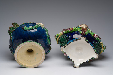 Trois diverses jardini&egrave;res en majolique polychrome, e.a. Boh&egrave;me et Allemagne, 19&egrave;me/20&egrave;me si&egrave;cle.