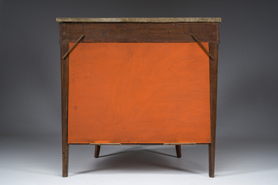 Georges Jacob (1739&ndash;1814): Console Empire demi-lune en acajou et bronze dor&eacute; ouvrant par un tiroir et surmont&eacute;e d'une tablette en marbre blanc