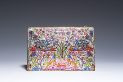 Judith Leiber (1921-2018): Pochette de soir&eacute;e orn&eacute;e de cristaux Swarovski &agrave; d&eacute;cor d'&eacute;l&eacute;phants, vers 2000
