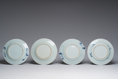 Quatorze assiettes en porcelaine de Chine bleu, blanc et vert-Imari &agrave; d&eacute;cors vari&eacute;s, Kangxi et post&eacute;rieur