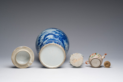 Collection vari&eacute;e en porcelaine de Chine bleu, blanc, famille rose et qianjiang cai, Qianlong et post&eacute;rieur