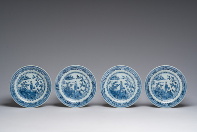 Quatorze assiettes en porcelaine de Chine bleu, blanc et vert-Imari &agrave; d&eacute;cors vari&eacute;s, Kangxi et post&eacute;rieur