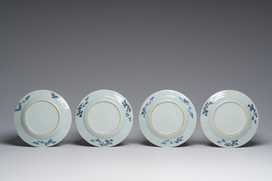 Quatorze assiettes en porcelaine de Chine bleu, blanc et vert-Imari &agrave; d&eacute;cors vari&eacute;s, Kangxi et post&eacute;rieur