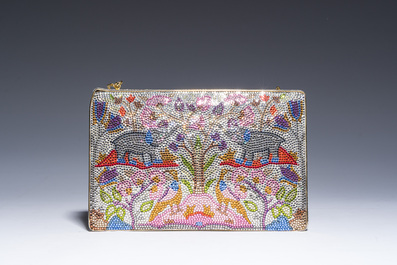 Judith Leiber (1921-2018): Pochette de soir&eacute;e orn&eacute;e de cristaux Swarovski &agrave; d&eacute;cor d'&eacute;l&eacute;phants, vers 2000