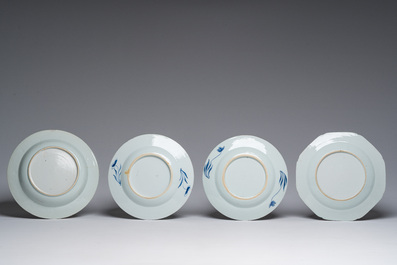 Quatorze assiettes en porcelaine de Chine bleu, blanc et vert-Imari &agrave; d&eacute;cors vari&eacute;s, Kangxi et post&eacute;rieur
