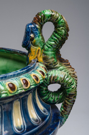 Trois diverses jardini&egrave;res en majolique polychrome, e.a. Boh&egrave;me et Allemagne, 19&egrave;me/20&egrave;me si&egrave;cle.