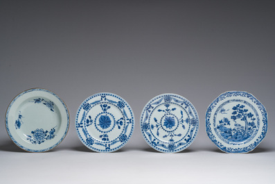Quatorze assiettes en porcelaine de Chine bleu, blanc et vert-Imari &agrave; d&eacute;cors vari&eacute;s, Kangxi et post&eacute;rieur