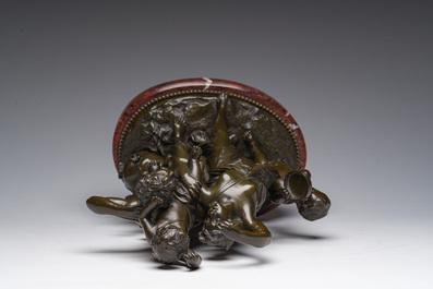 Claude Michel (Clodion, 1738-1814, apr&egrave;s): Le triomphe de Bacchus, bronze patin&eacute; sur socle en marbre, marque de fonderie 'Cresson &Eacute;diteur', 19&egrave;me s.