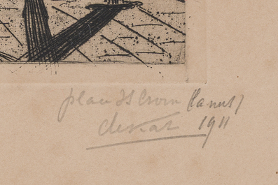 Anne Pierre De Kat (1881-1968) : Quatre vues diverses, trois eaux-fortes et une lithographie, dat&eacute; 1911-1934