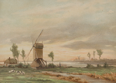 Willem J. Oppenoorth (1847-1905): Quatre paysages fluviaux anim&eacute;s, aquarelle sur papier