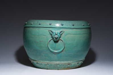 Grande jardini&egrave;re en gr&egrave;s &agrave; gla&ccedil;ure turquoise, Asie du Sud-Est, 20&egrave;me si&egrave;cle