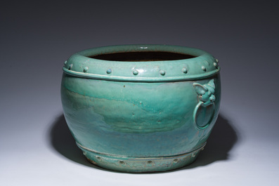 Grande jardini&egrave;re en gr&egrave;s &agrave; gla&ccedil;ure turquoise, Asie du Sud-Est, 20&egrave;me si&egrave;cle