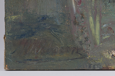 &Eacute;cole belge: Deux natures mortes et un paysage, huile sur toile et board, 20&egrave;me si&egrave;cle