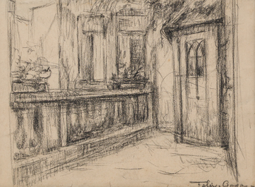 F&eacute;lix Gogo (1872-1953): Cinq int&eacute;rieurs, fusain sur papier