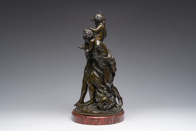 Claude Michel (Clodion, 1738-1814, apr&egrave;s): Le triomphe de Bacchus, bronze patin&eacute; sur socle en marbre, marque de fonderie 'Cresson &Eacute;diteur', 19&egrave;me s.