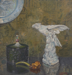 &Eacute;cole belge: Deux natures mortes et un paysage, huile sur toile et board, 20&egrave;me si&egrave;cle